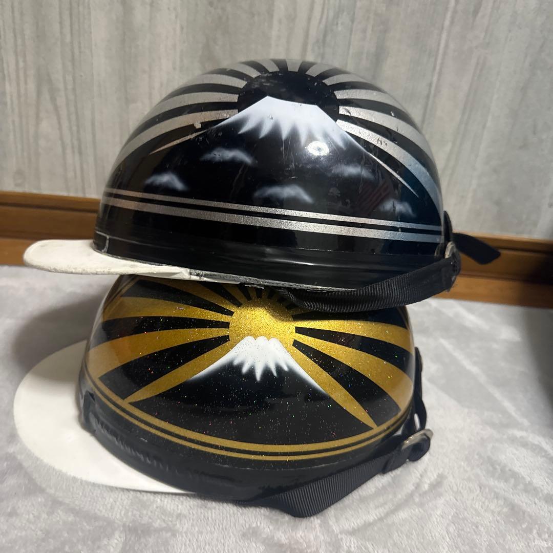 富士日章カラーコルク半ヘルメット金銀セット
