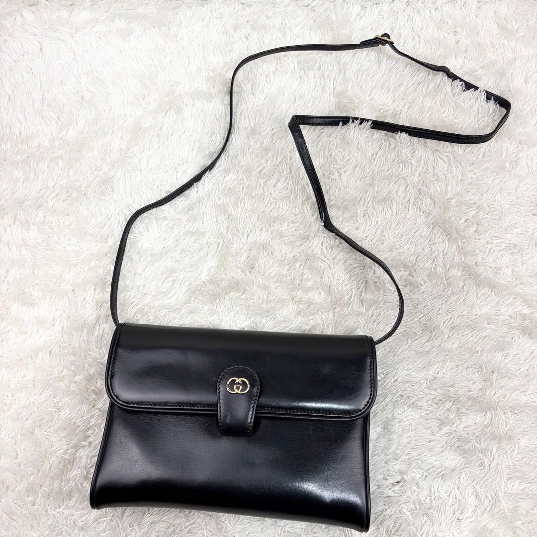 【美品】オールドグッチ オールレザー インターロッキング ショルダーバッグ