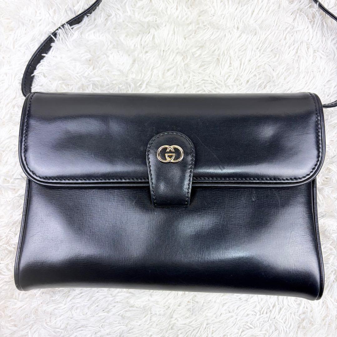 【美品】オールドグッチ オールレザー インターロッキング ショルダーバッグ
