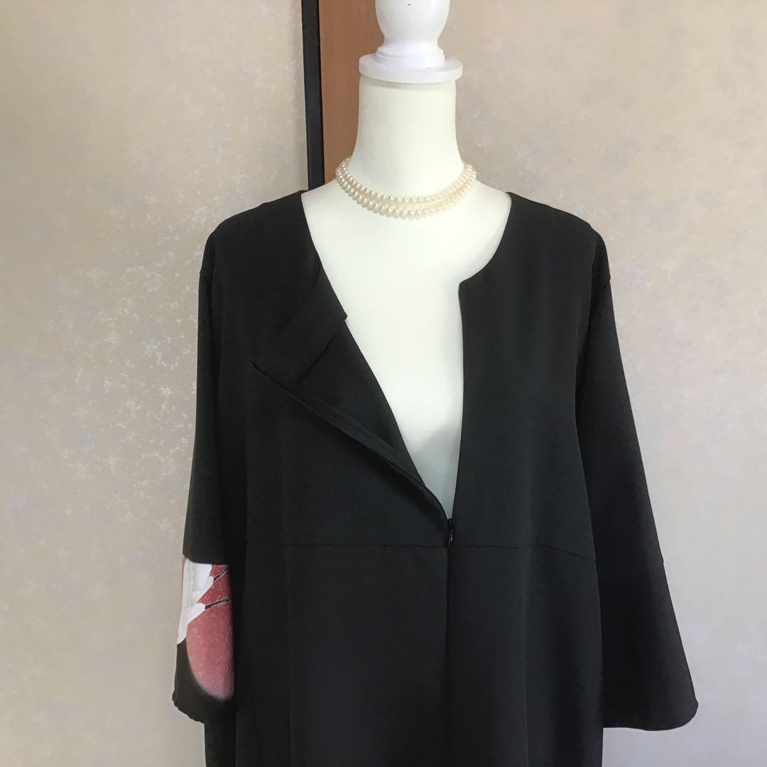 留袖リメイクワンピース❣️郡鶴　一部刺繍4L 着丈126