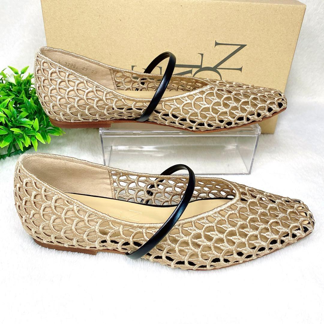 美品✨ルタロン　スクエア　クロシェストラップ　フラット　23cm