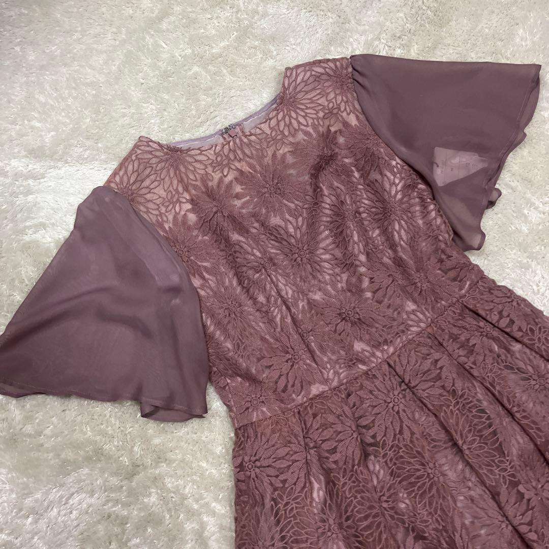 新品　AIMER 花柄刺繍フレアスリーブフィット&フレアパーティードレス