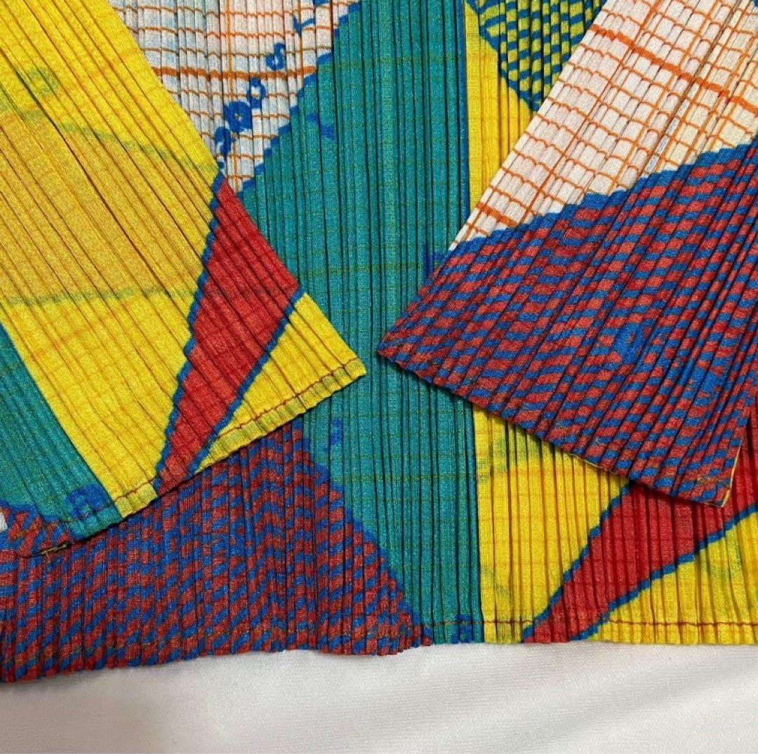 【美品】 プリーツプリーズ 総柄 マルチカラー 幾何学 カットソー 長袖