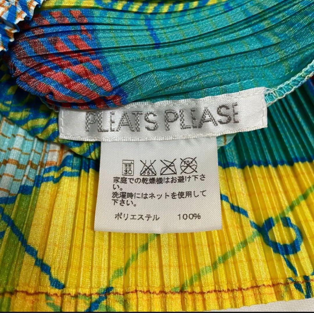 【美品】 プリーツプリーズ 総柄 マルチカラー 幾何学 カットソー 長袖