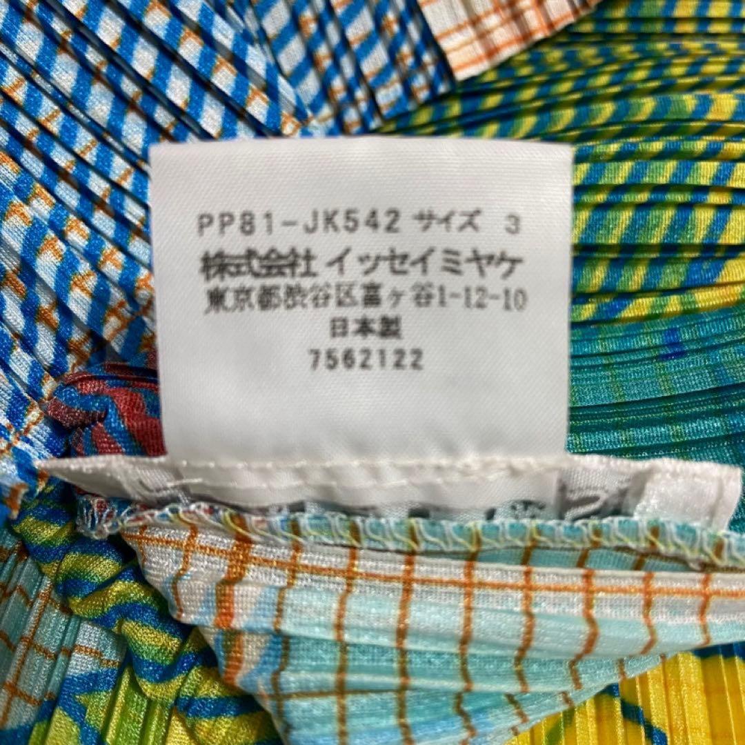 【美品】 プリーツプリーズ 総柄 マルチカラー 幾何学 カットソー 長袖