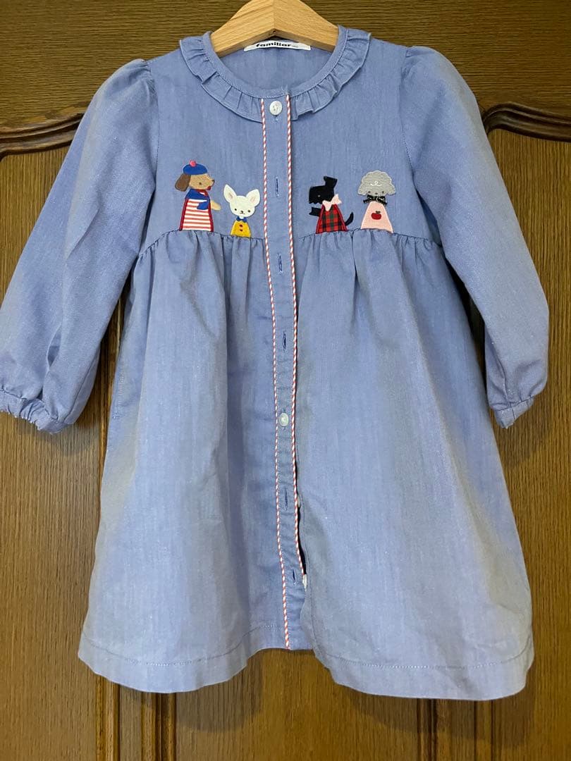 familiar 刺繍フリル襟 ワンピース 100