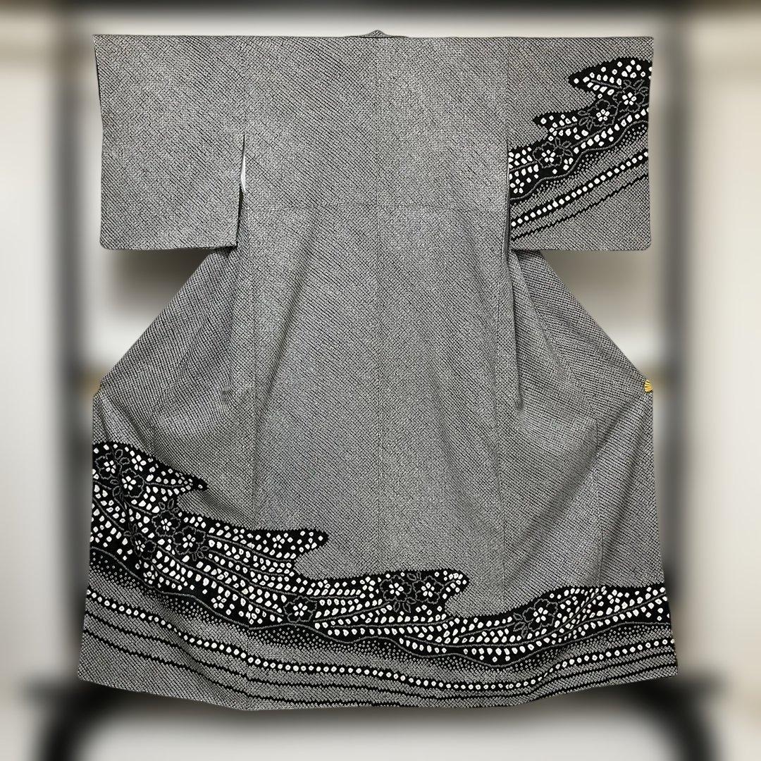 (2月展) No.2754 正絹ブラック総絞り霞草花文様訪問着　美品