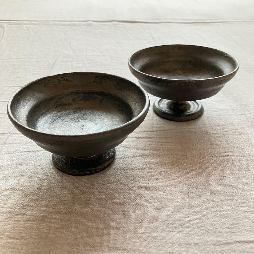 【新品未使用】安福由美子　黒錆　高台　小鉢　2点セット