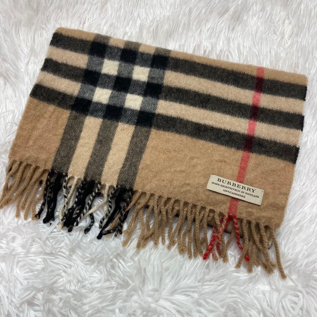【美品】BURBERRY マフラー メガチェック ベージュ　カシミヤ100