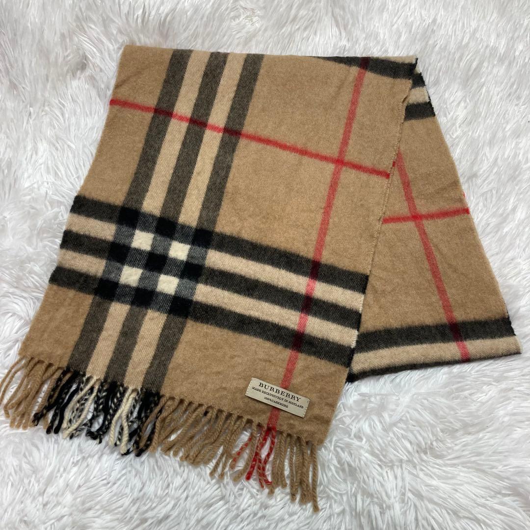 【美品】BURBERRY マフラー メガチェック ベージュ　カシミヤ100