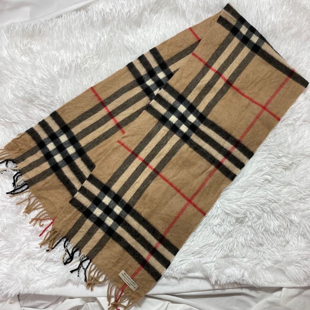 【美品】BURBERRY マフラー メガチェック ベージュ　カシミヤ100