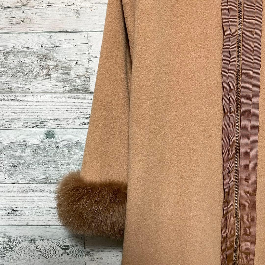 ☆美品☆ランバンオンブルー　ブルーフォックスファー付きウールコート　アンゴラ混