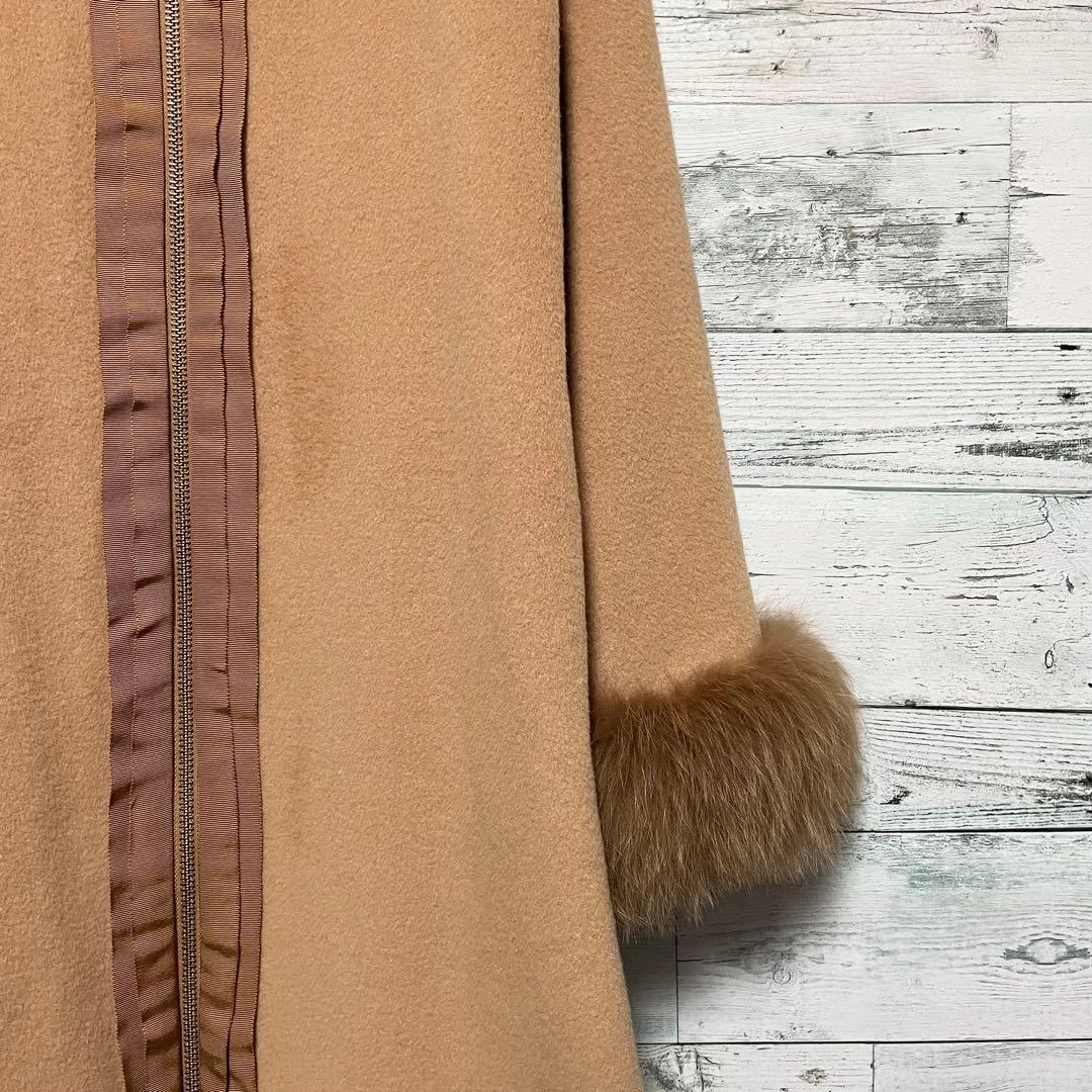 ☆美品☆ランバンオンブルー　ブルーフォックスファー付きウールコート　アンゴラ混