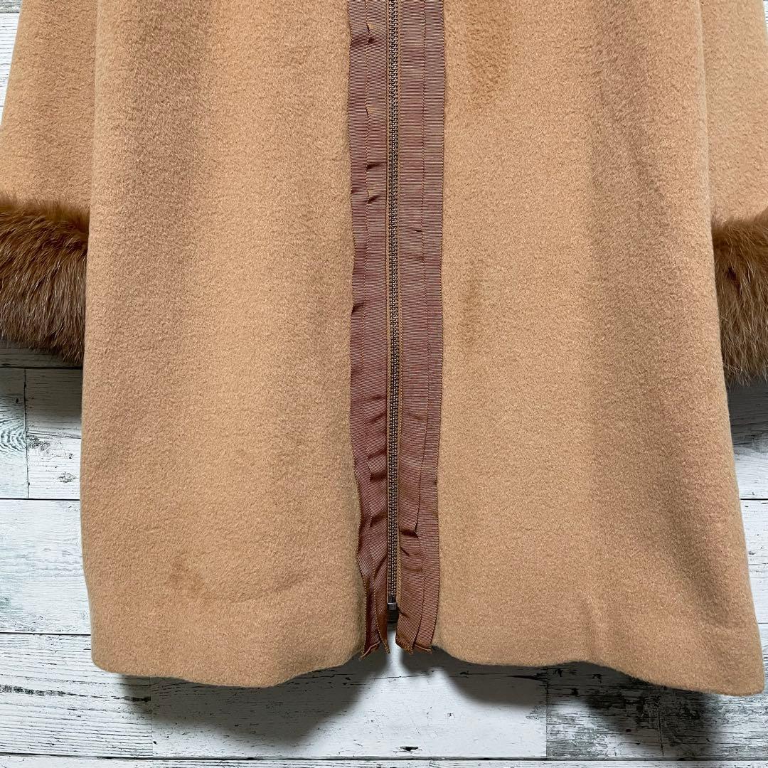 ☆美品☆ランバンオンブルー　ブルーフォックスファー付きウールコート　アンゴラ混