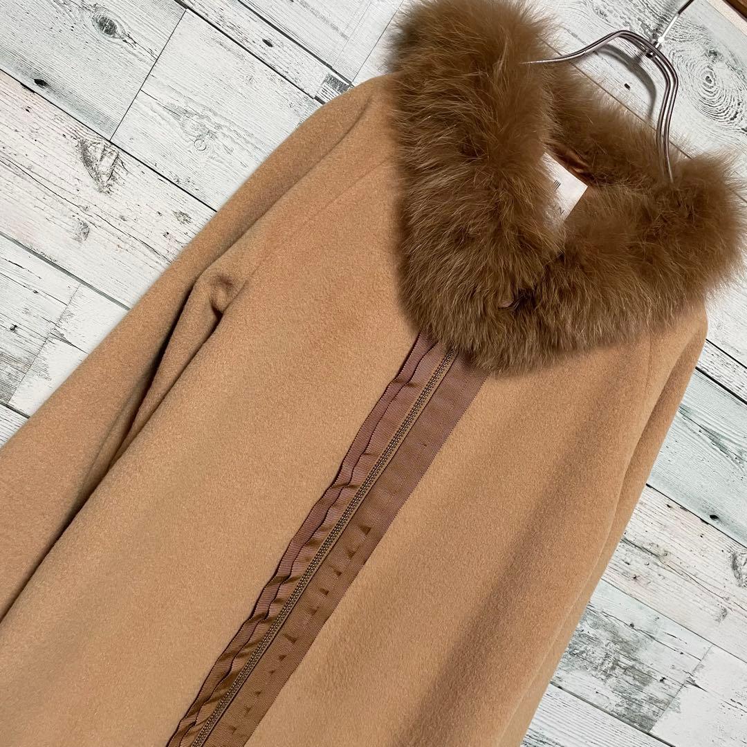 ☆美品☆ランバンオンブルー　ブルーフォックスファー付きウールコート　アンゴラ混