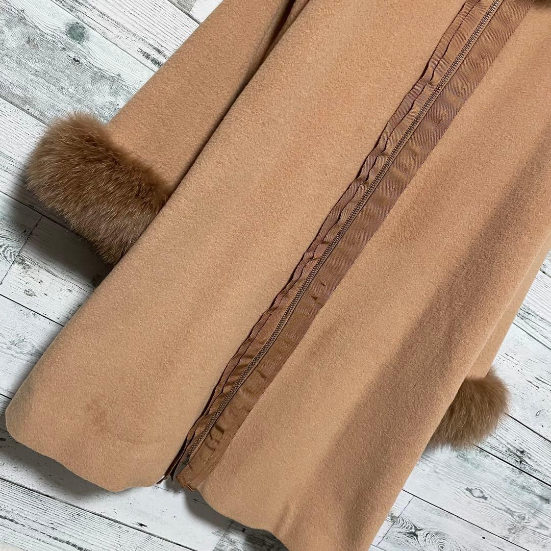 ☆美品☆ランバンオンブルー　ブルーフォックスファー付きウールコート　アンゴラ混
