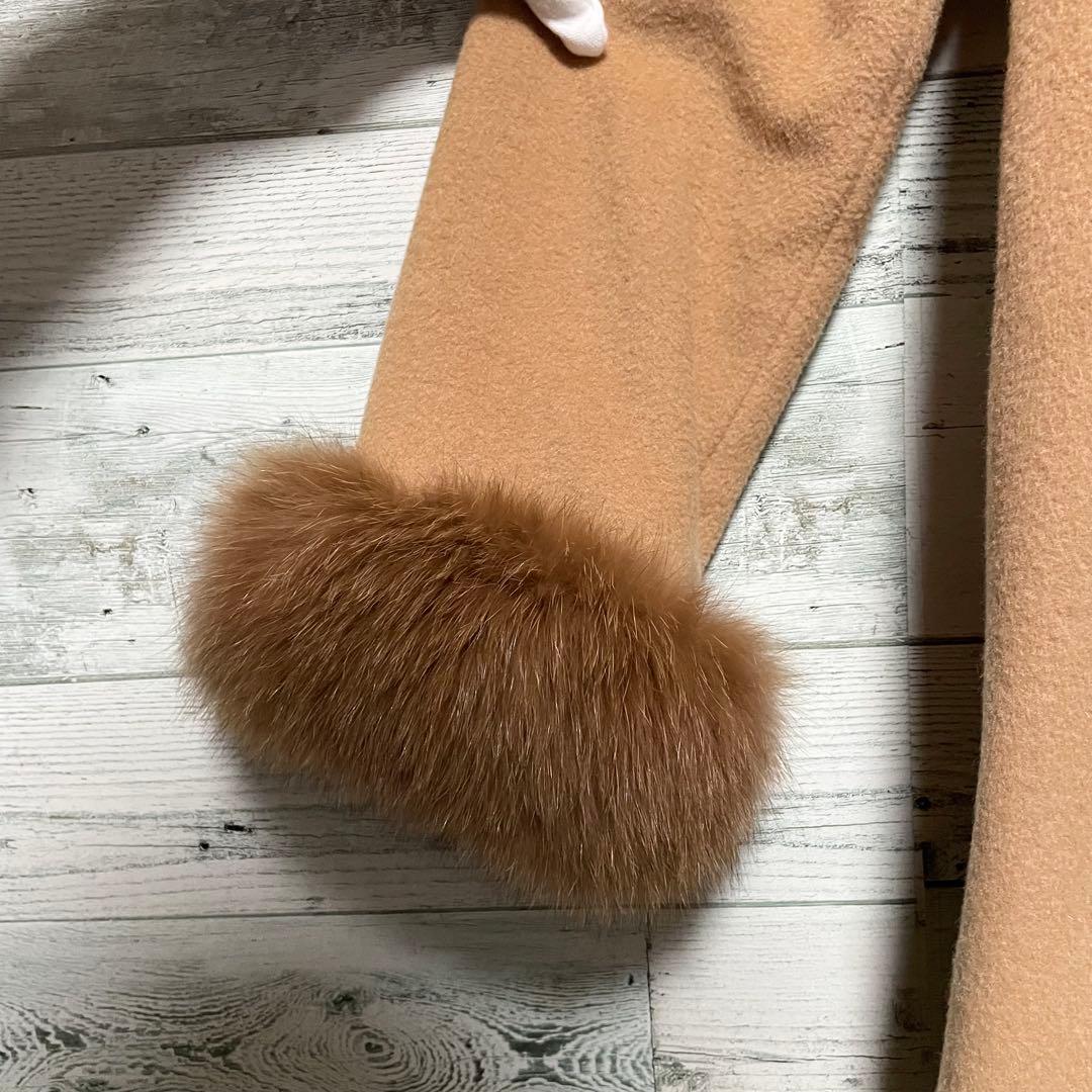 ☆美品☆ランバンオンブルー　ブルーフォックスファー付きウールコート　アンゴラ混