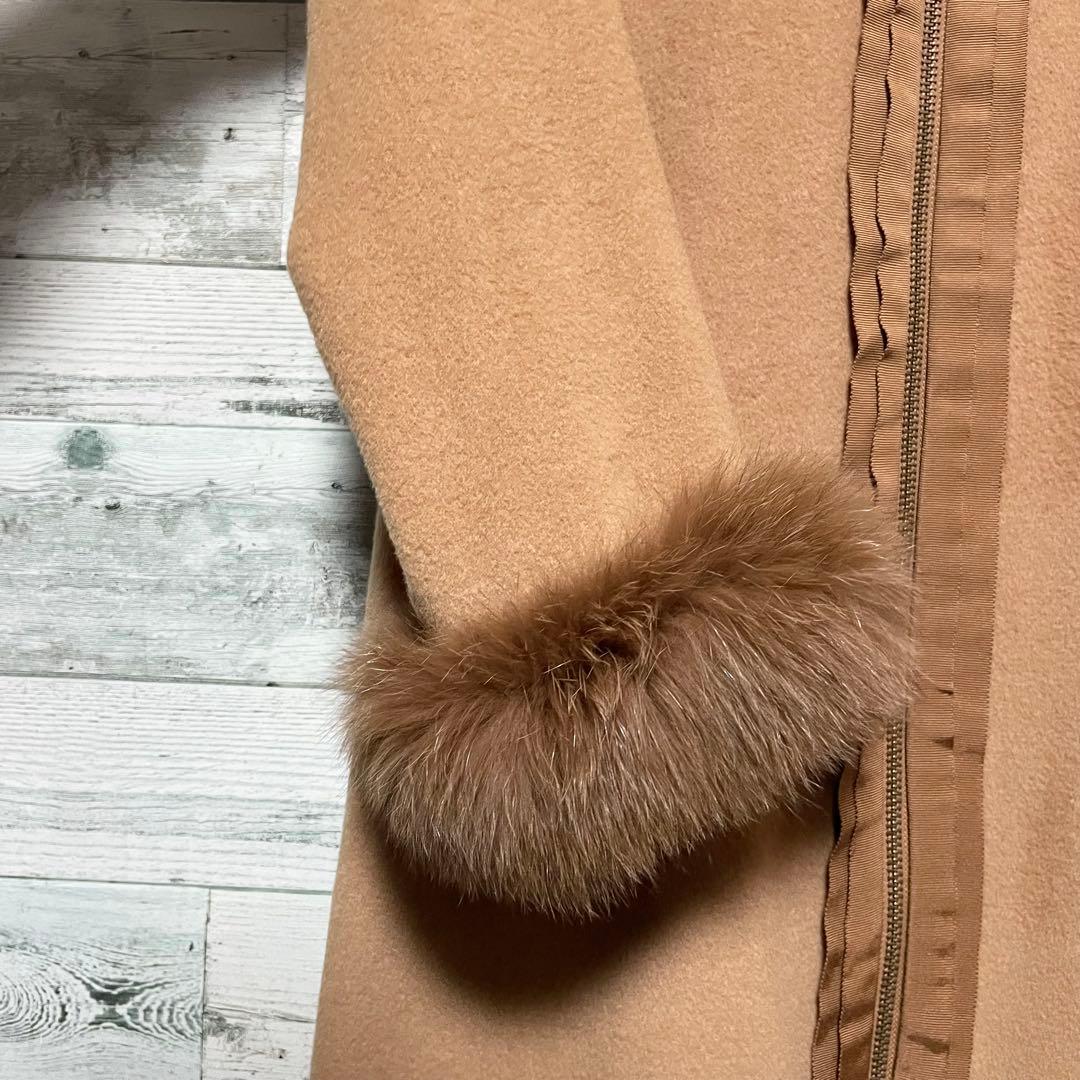 ☆美品☆ランバンオンブルー　ブルーフォックスファー付きウールコート　アンゴラ混