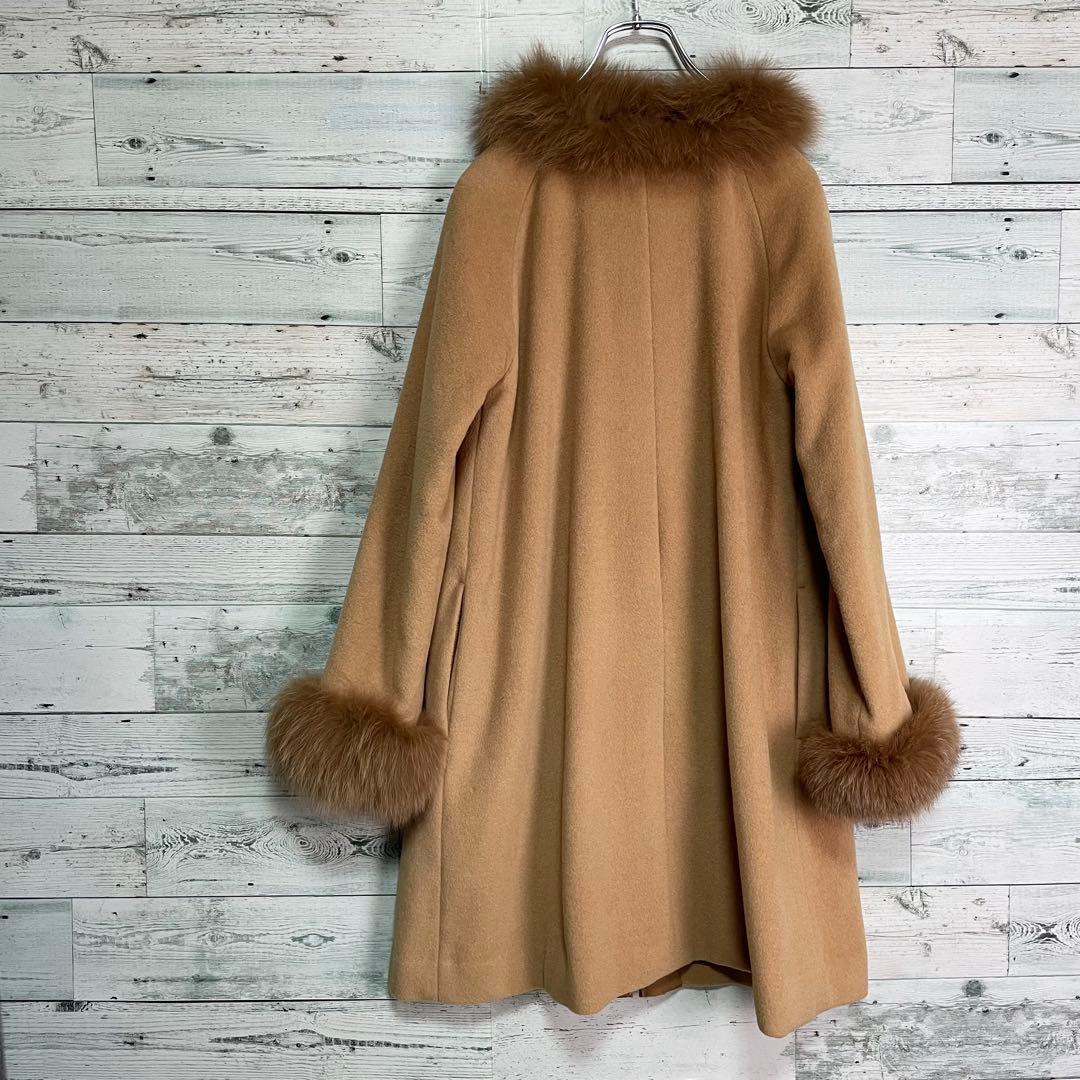 ☆美品☆ランバンオンブルー　ブルーフォックスファー付きウールコート　アンゴラ混