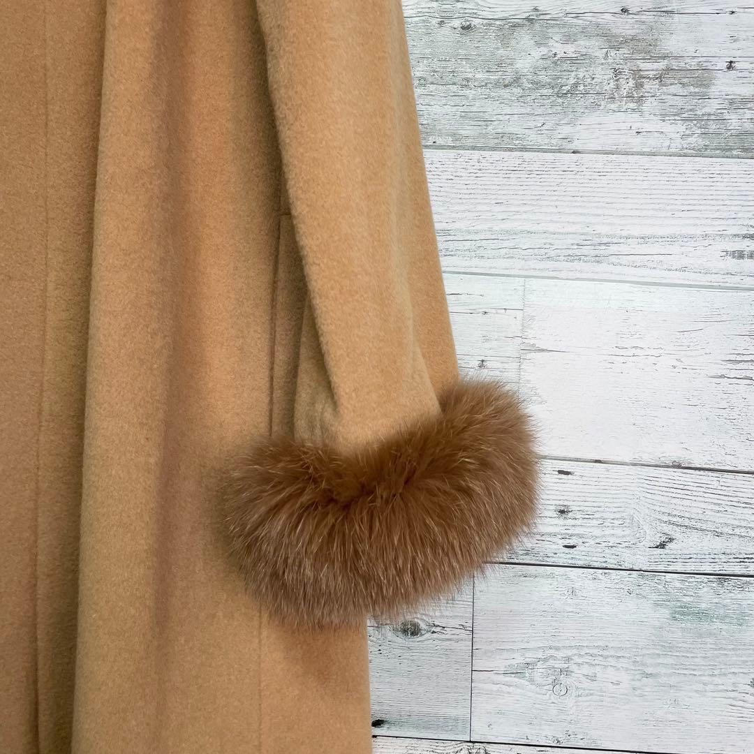 ☆美品☆ランバンオンブルー　ブルーフォックスファー付きウールコート　アンゴラ混