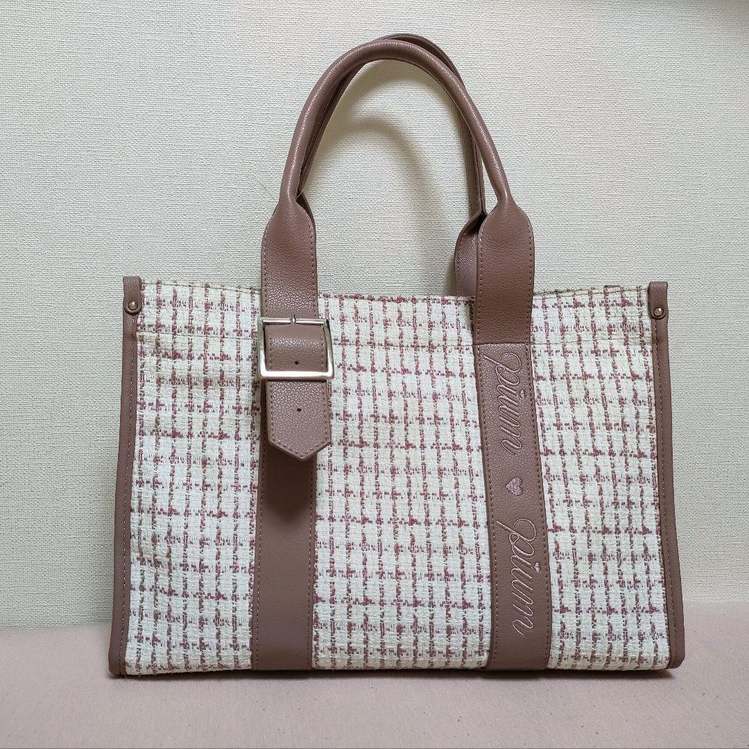 pium ベルトロゴハンドルトートバッグ ピンクツイード　キャンバストート
