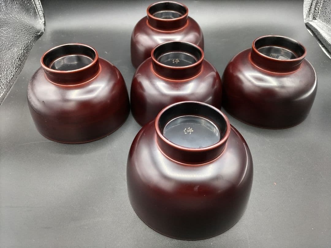 岩手県浄法寺漆器「御山御器」木製 黒赤グラデーション 汁椀五客