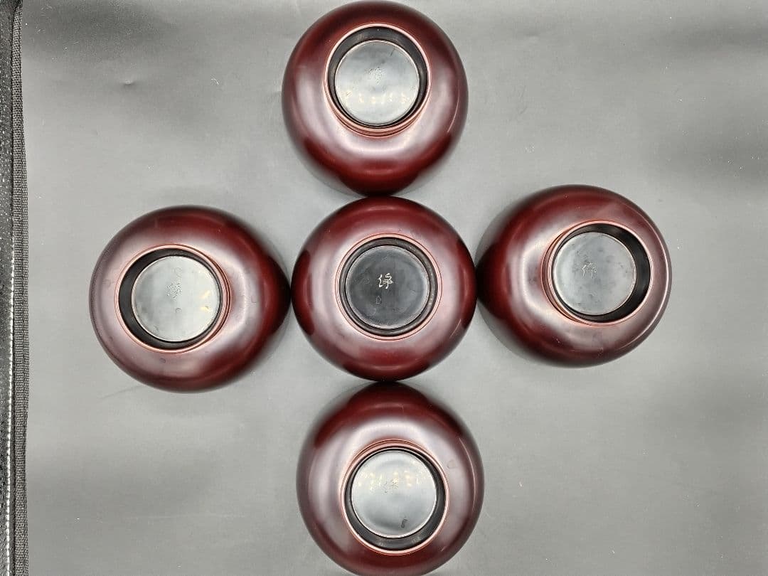 岩手県浄法寺漆器「御山御器」木製 黒赤グラデーション 汁椀五客