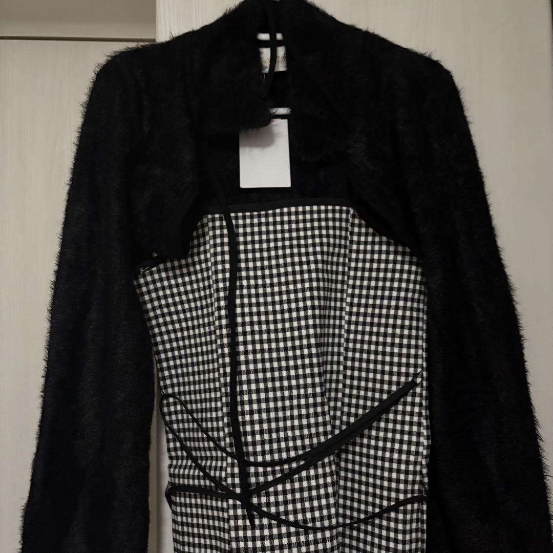 ミシェルマカロン シャギーボレロsetギンガムチェックロングワンピ