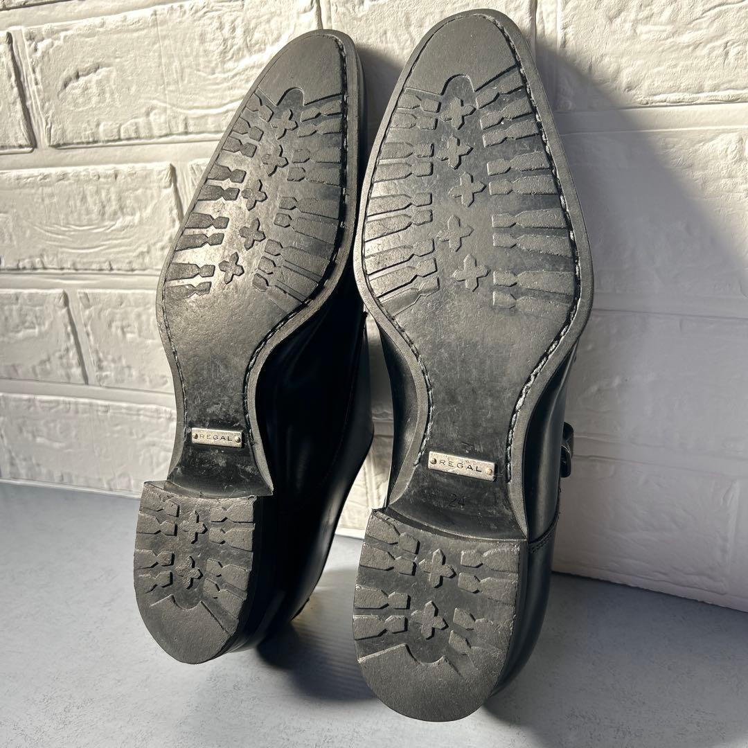 美品リーガル 636R ダブルモンク 本革 ビジネスシューズ 黒 日本製 24