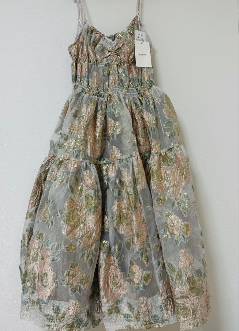 ワンピース POPPY PINK GOLD JACQUARD CAMI DRESS