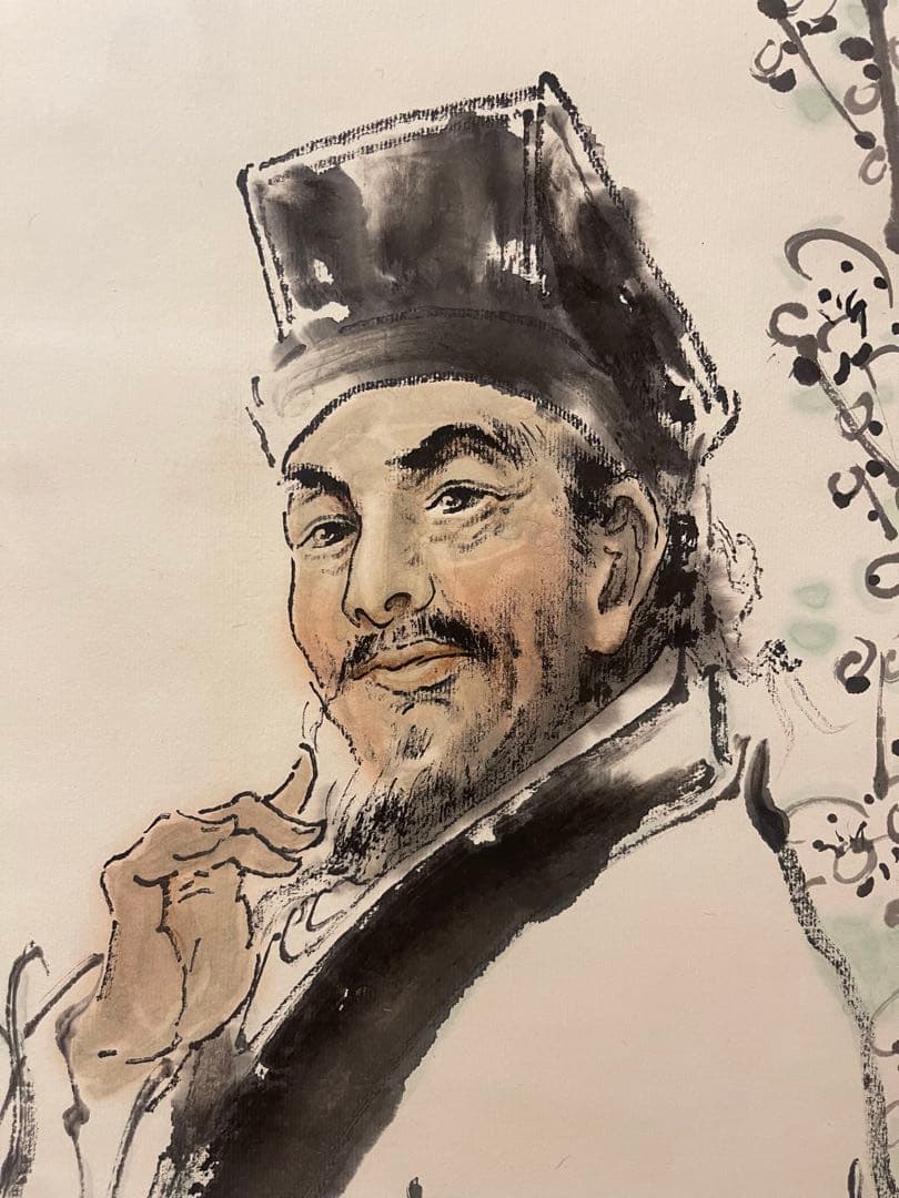 ◆◇水墨画 人物と花の描写 BIGサイズ 共箱