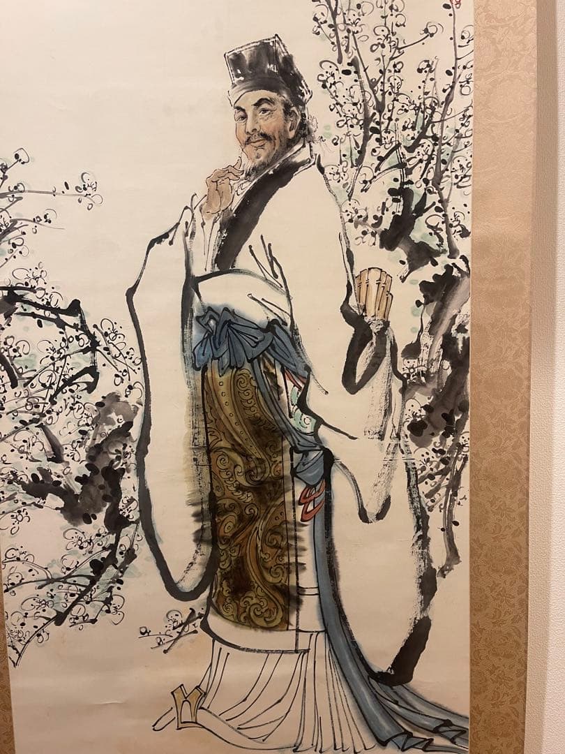 ◆◇水墨画 人物と花の描写 BIGサイズ 共箱