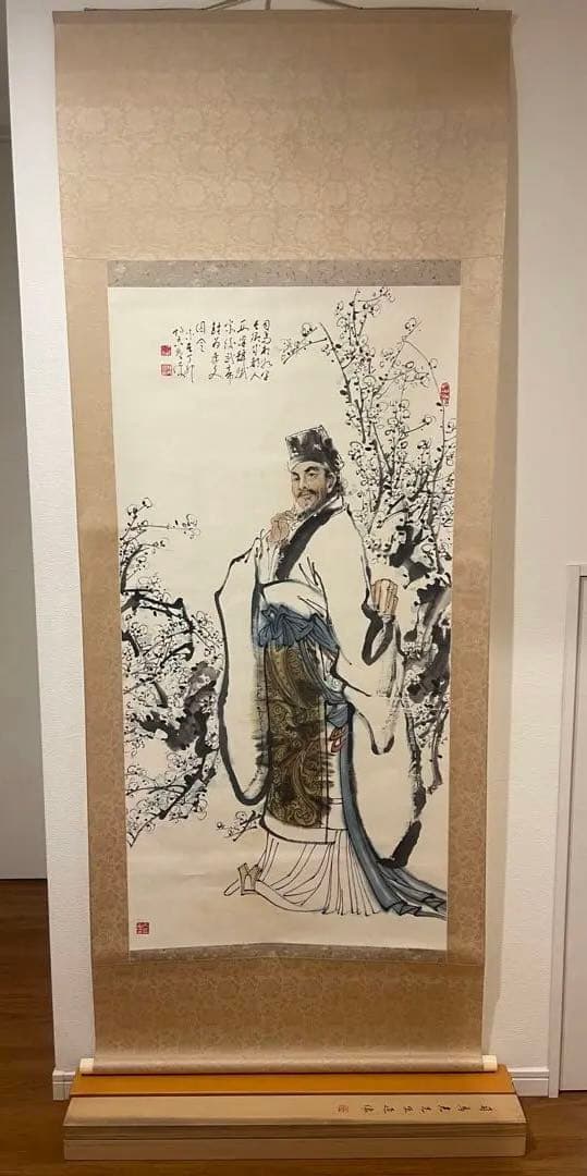 ◆◇水墨画 人物と花の描写 BIGサイズ 共箱