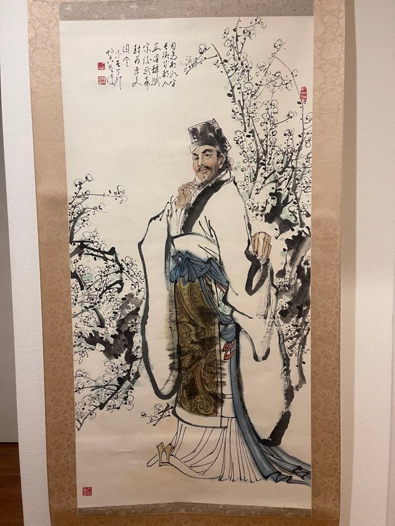 ◆◇水墨画 人物と花の描写 BIGサイズ 共箱