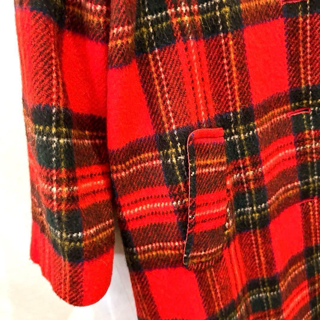 かっちょヴィンテージ70sウール タータンチェック コートクラシック赤 紺