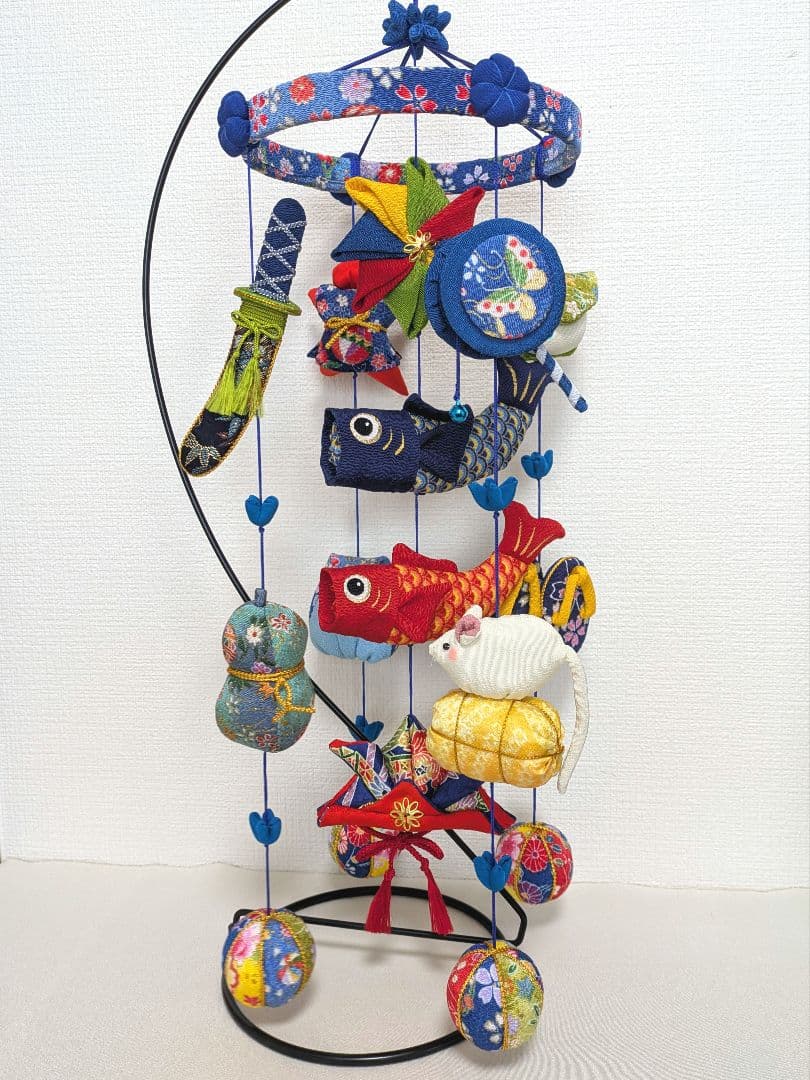 【 鯉のぼりの吊るし飾り(青) 】ちりめん細工 輪飾り 端午の節句 こどもの日