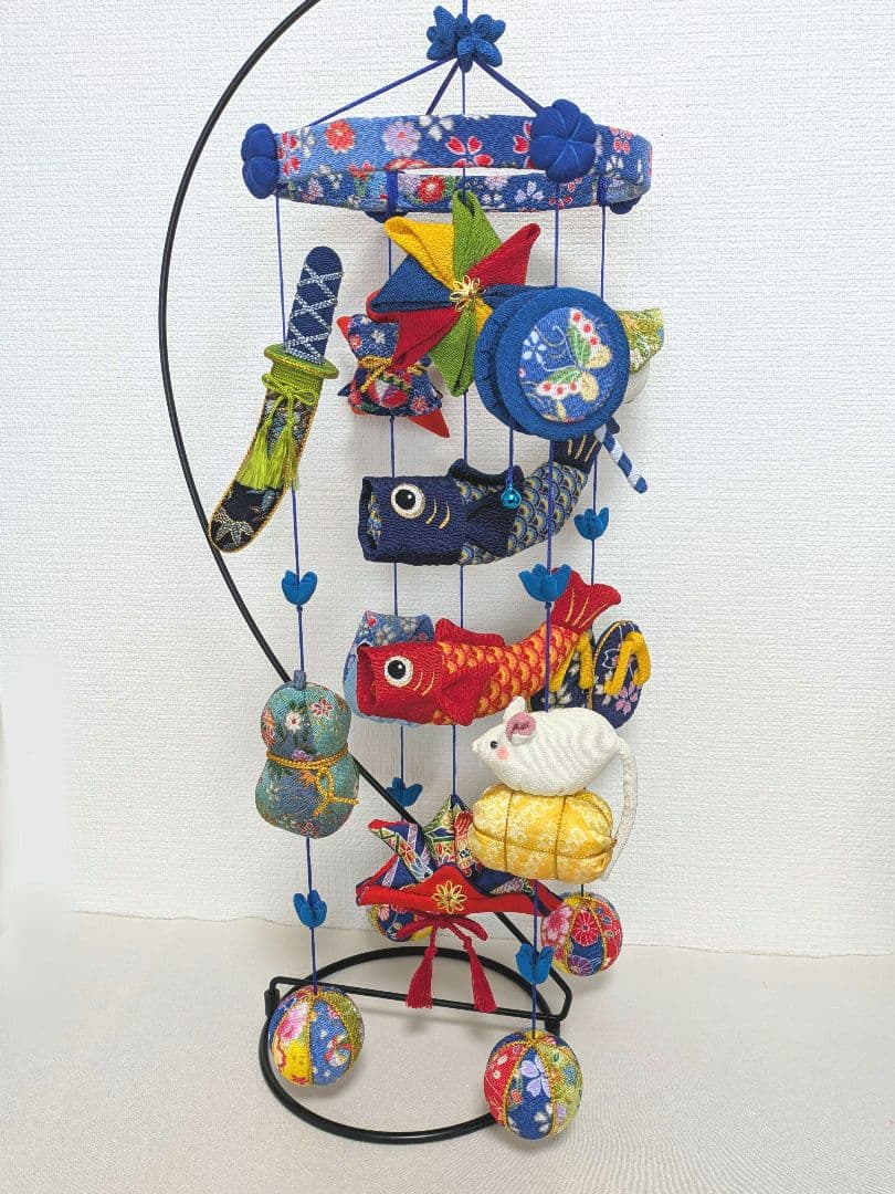 【 鯉のぼりの吊るし飾り(青) 】ちりめん細工 輪飾り 端午の節句 こどもの日