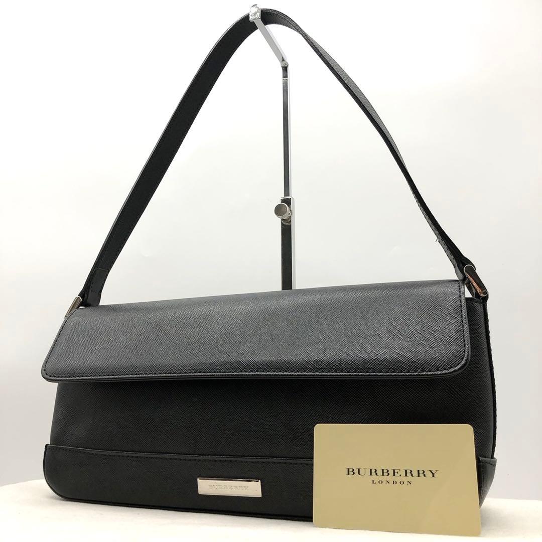 美品✨バーバリー ショルダーバッグ ロゴプレート ノバチェック レザー ブラック