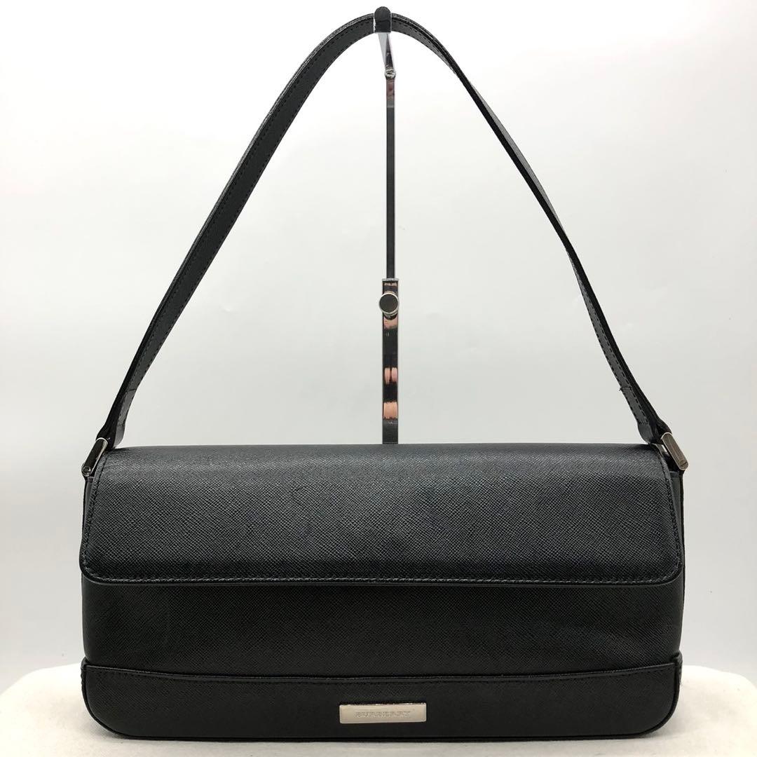 美品✨バーバリー ショルダーバッグ ロゴプレート ノバチェック レザー ブラック