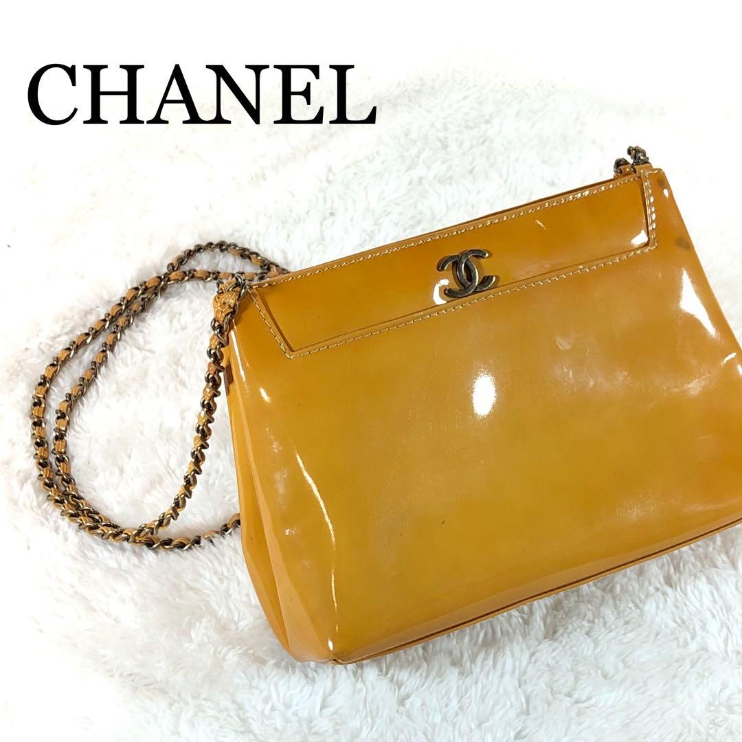 シャネル エナメル チェーンバッグ キャメル ココマーク ミニバッグ ハンド