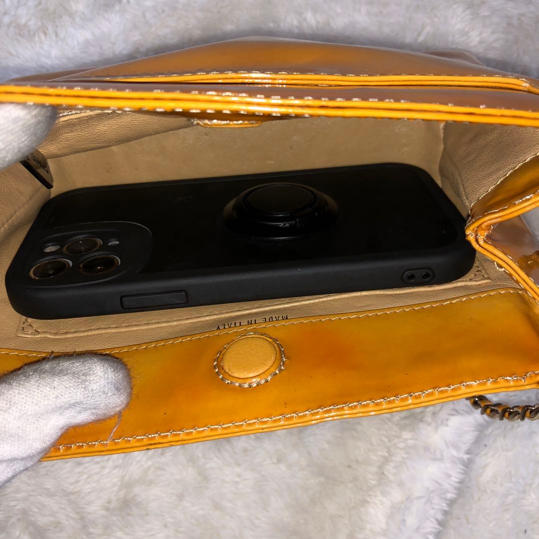 シャネル エナメル チェーンバッグ キャメル ココマーク ミニバッグ ハンド