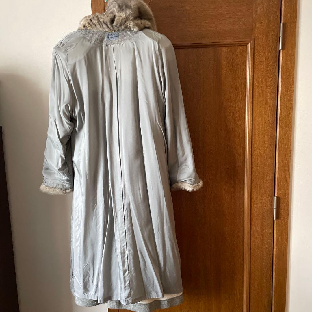 美品　日本製 部分ミンクファー付きカシミヤ100 ロングコート