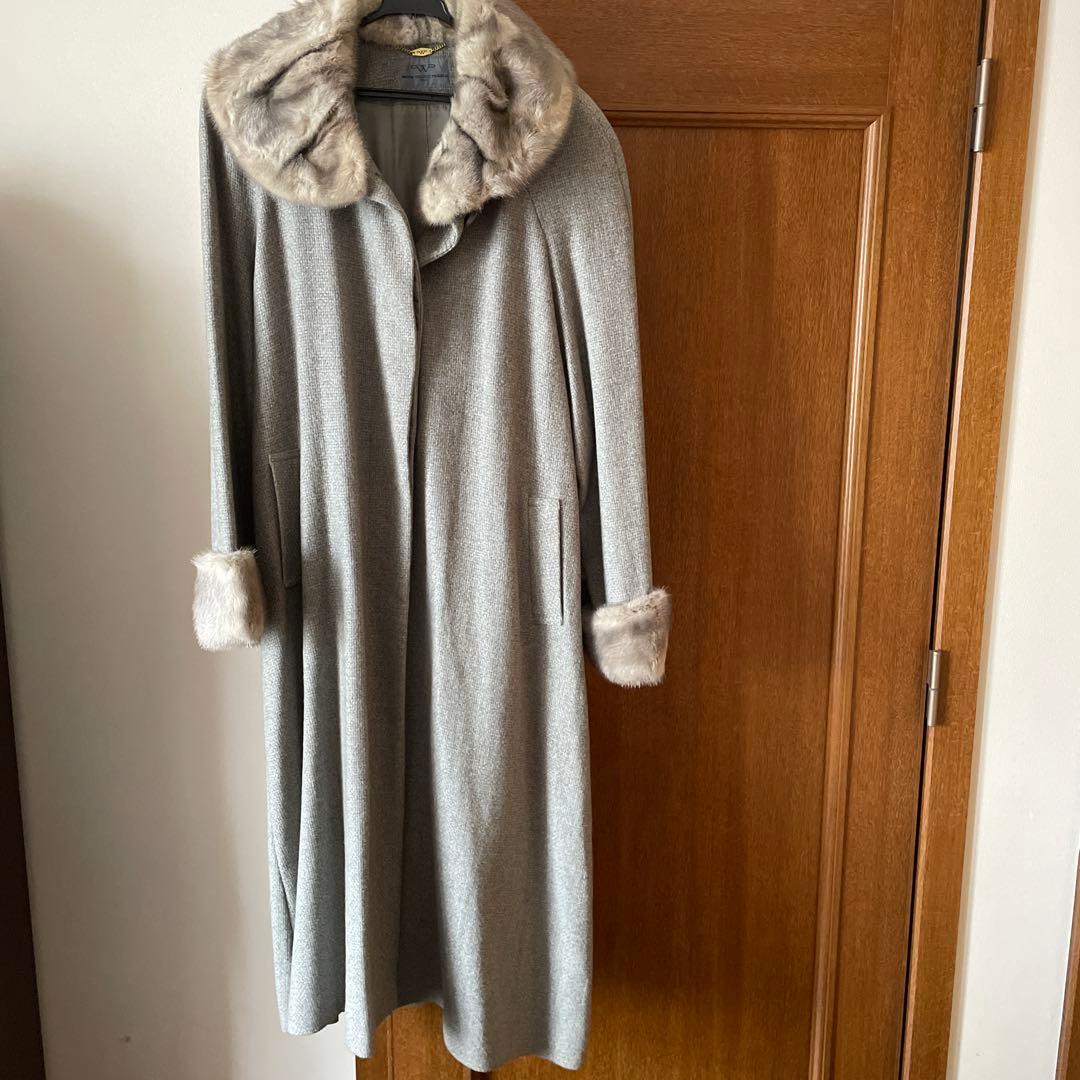 美品　日本製 部分ミンクファー付きカシミヤ100 ロングコート