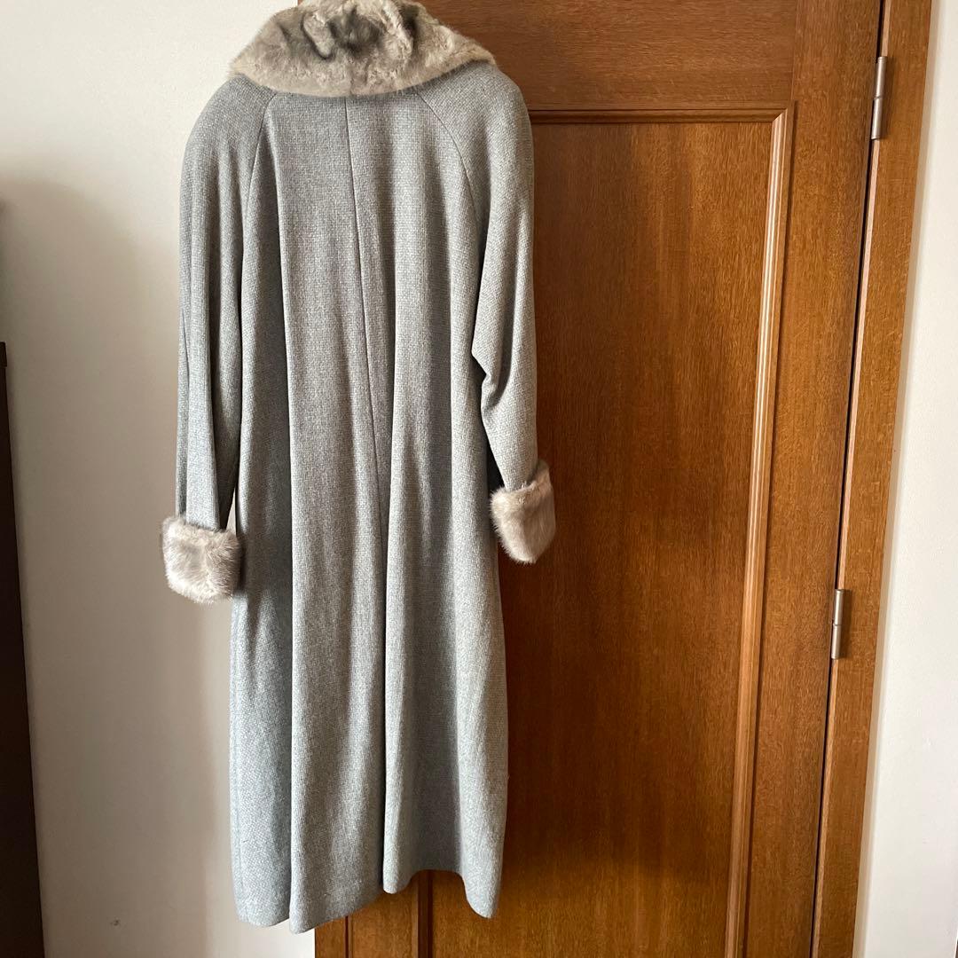 美品　日本製 部分ミンクファー付きカシミヤ100 ロングコート