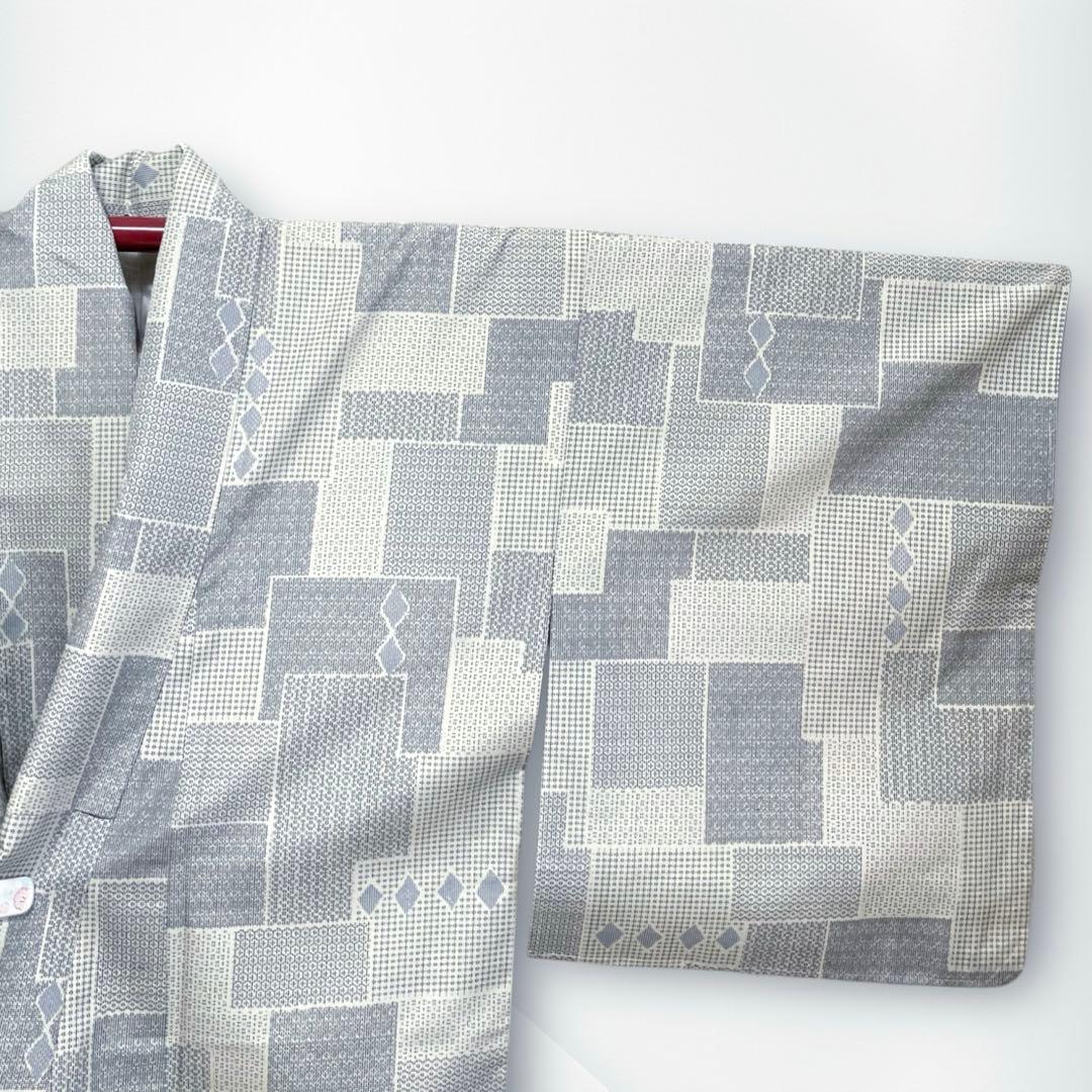 【未使用美品✨】東レシルック　さんび　洗える着物　小紋　胡粉色　白系　紬調　E6