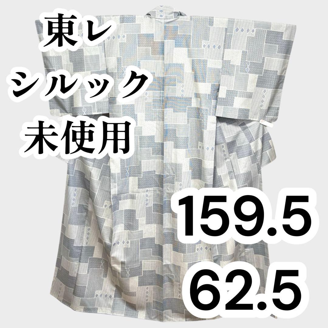 【未使用美品✨】東レシルック　さんび　洗える着物　小紋　胡粉色　白系　紬調　E6