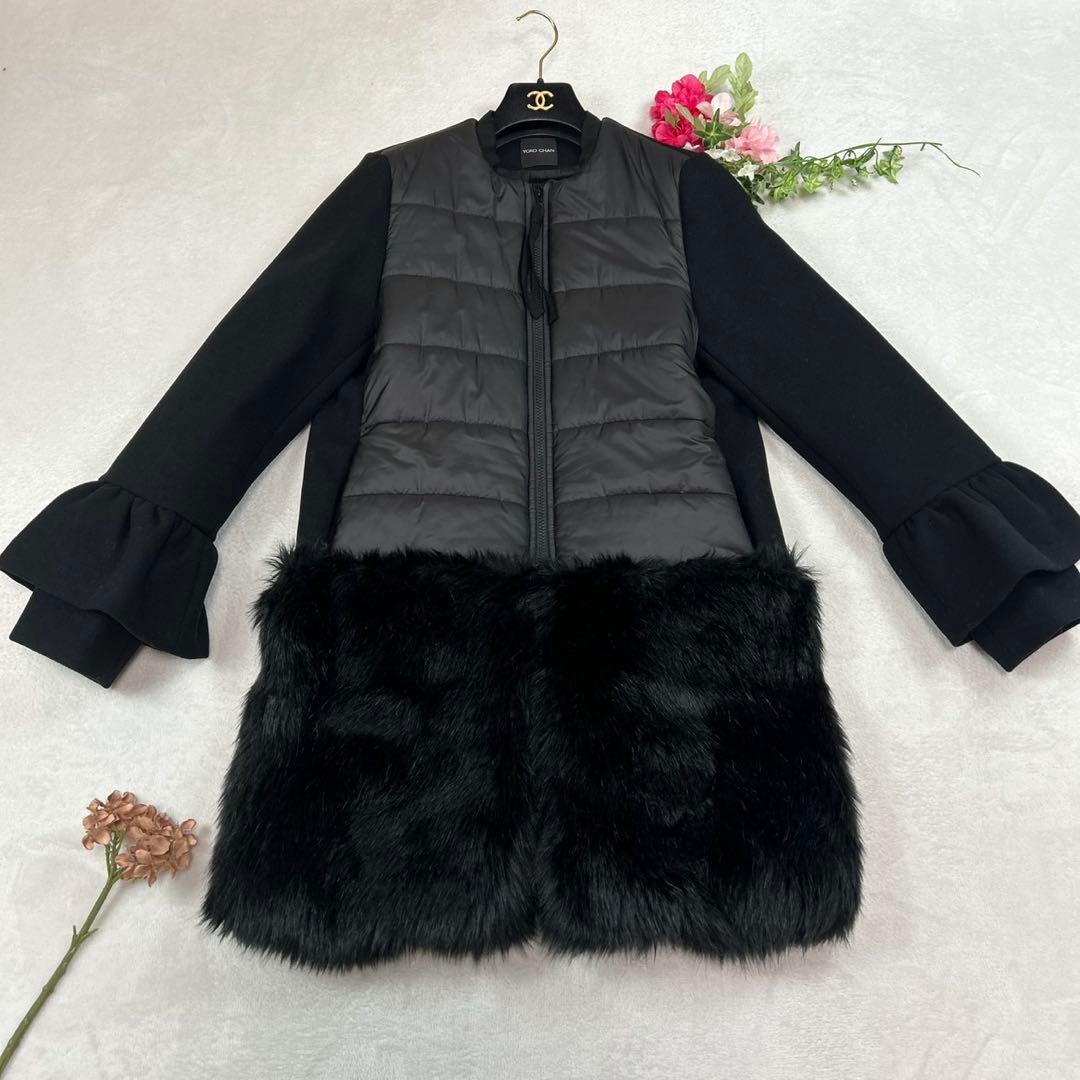 T*M様 K50 美品 M ヨーコチャン フリル ロングコート ブラック レディ