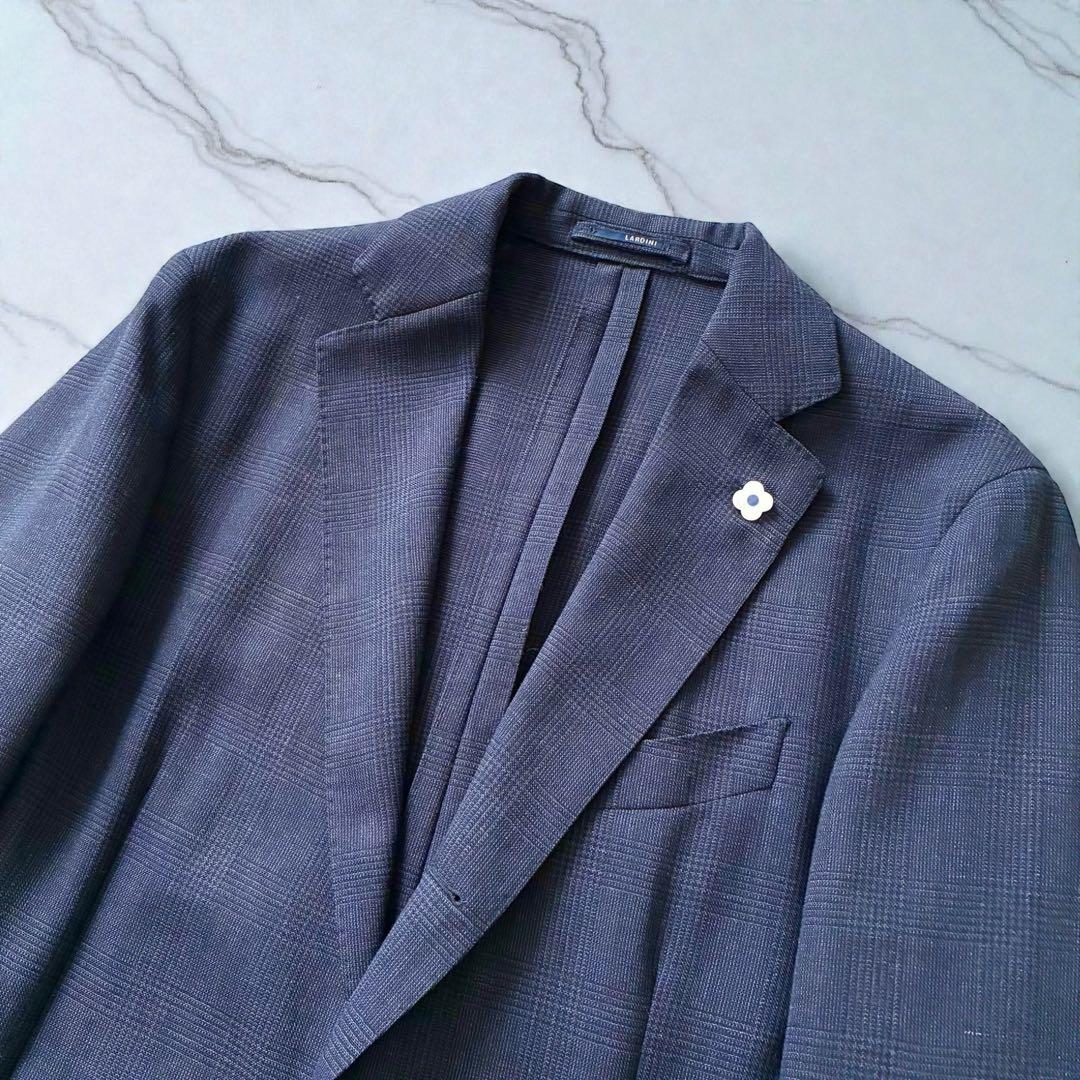 未使用級 LARDINI セットアップ シングルツース ネイビー ウール 50