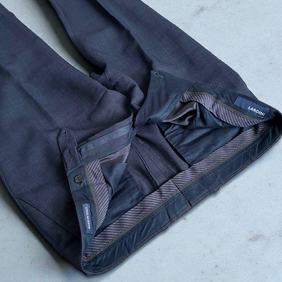 未使用級 LARDINI セットアップ シングルツース ネイビー ウール 50