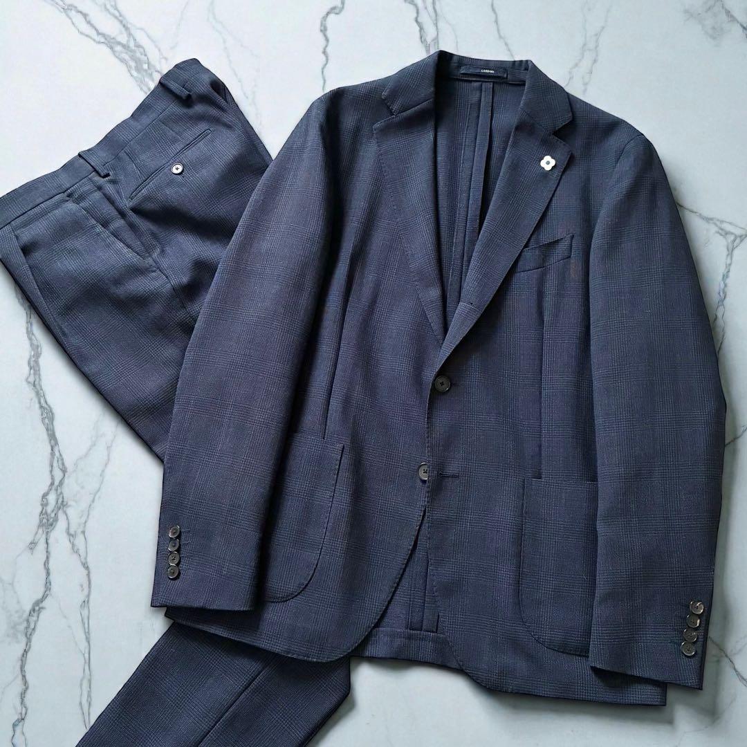 未使用級 LARDINI セットアップ シングルツース ネイビー ウール 50